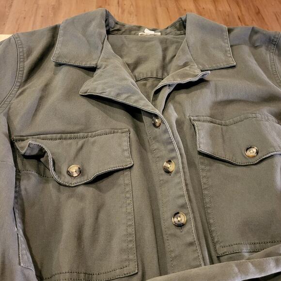 A.N.A 2X Army Green Short Sleeve Jumpsuit Button Collared Pockets Cotton - Picture 6 of 14
